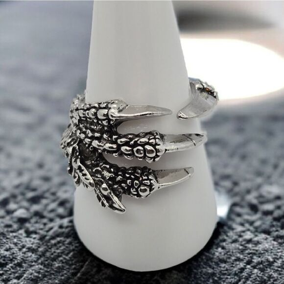 Dragon Claw of Nidhoggr Band Titanium Steel Adjustable Men's Ring Silver Jewelry - Picture 8 of 11